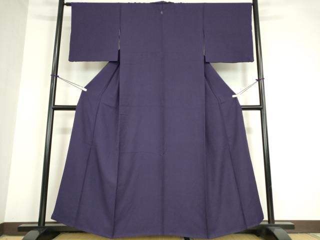 平和屋着物 上質な色無地 霞地紋 濃紫色 反端付き 正絹 az