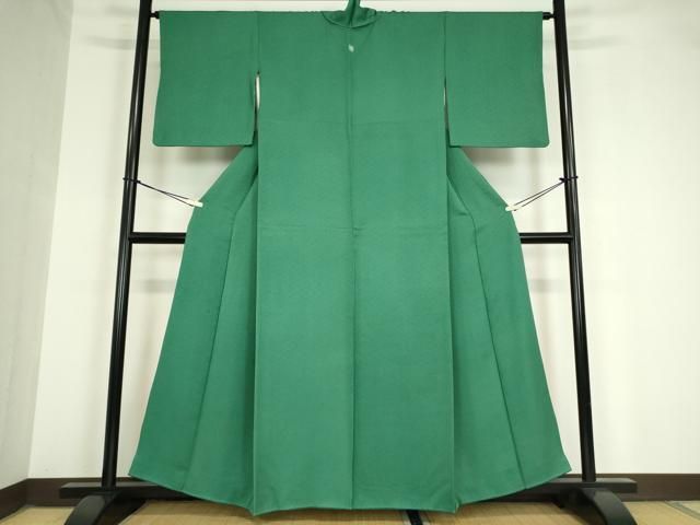 平和屋着物 上質な色無地 花繋ぎ地紋 木賊色 正絹 az