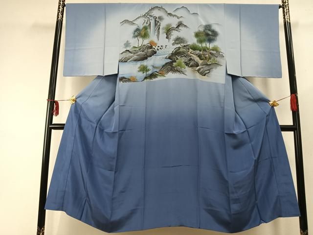 平和屋着物○男性 本場縞大島紬 アンサンブル 長襦袢セット 泥染め