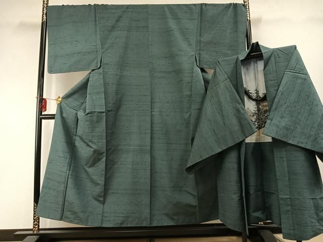 平和屋着物 男性 紬 アンサンブル 霞文 キングサイズ 正絹 fy