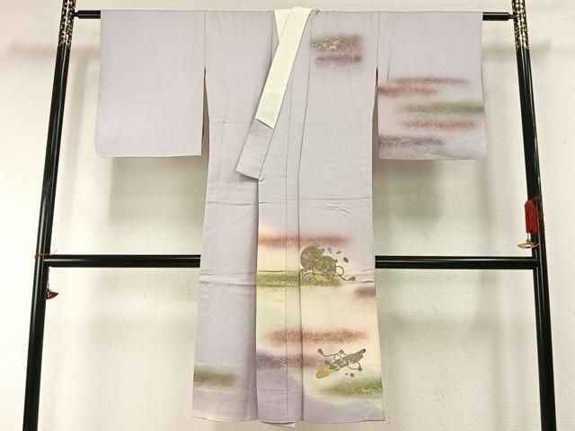 平和屋着物 長襦袢 単衣 鼓 花鳥文 暈し染め 金銀彩 正絹 fy