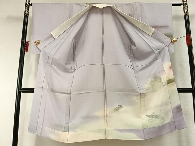 平和屋着物 長襦袢 単衣 鼓 花鳥文 暈し染め 金銀彩 正絹 fy