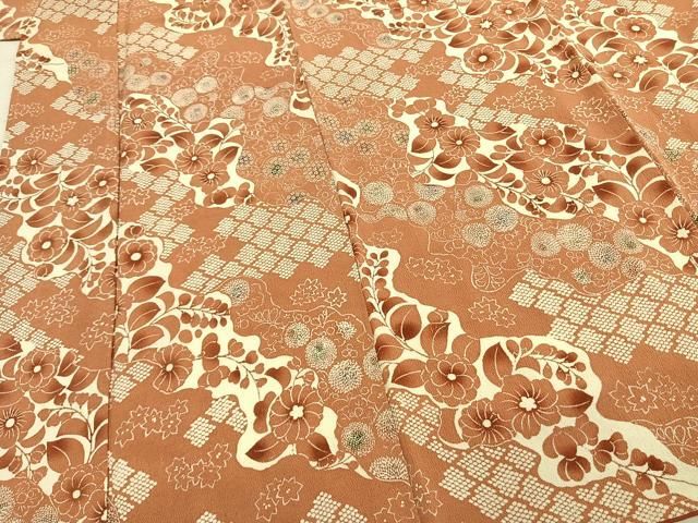 平和屋着物○上質な小紋 型染め 道長花文 鬼しぼ縮緬 正絹 逸品 未使用