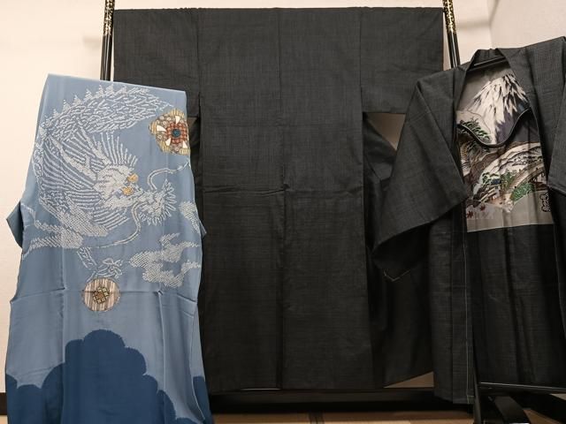 平和屋着物○男性 本場大島紬 アンサンブル 長襦袢(袷)セット 80亀甲