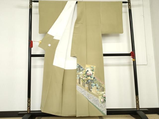 平和屋着物 十日町友禅作家 阿部佳雪 色留袖 笹竹 千鳥 色紙風景花文 金彩 正絹 cs