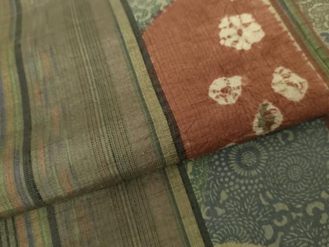 平和屋着物○伝統工芸士 七代目 吉澤与市 紬 絞り 花唐草間道 正絹