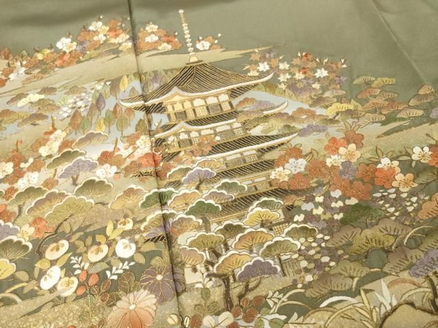  平和屋着物 豪華色留袖 総刺繍 風景花文 正絹 ck 黒留袖 着物