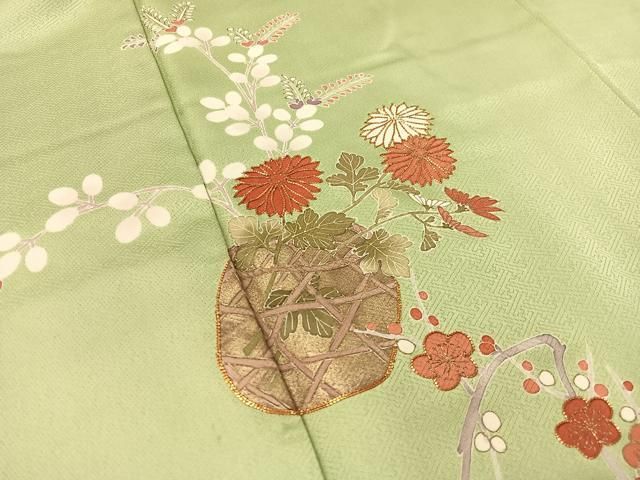 平和屋着物●訪問着　駒刺繍　吹寄せ花篭文　金彩　正絹　逸品　CABA4741vp 平和屋着物○訪問着 駒刺繍 吹寄せ花篭文 金彩 正絹 逸品 CABA4741vp