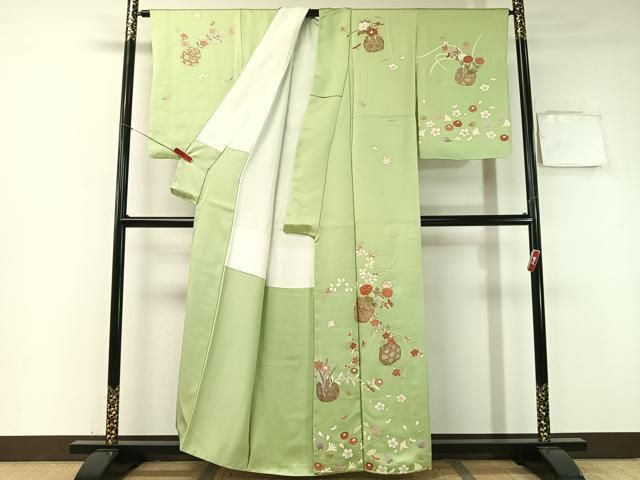 平和屋着物 訪問着 駒刺繍 吹寄せ花篭文 金彩 正絹 vp