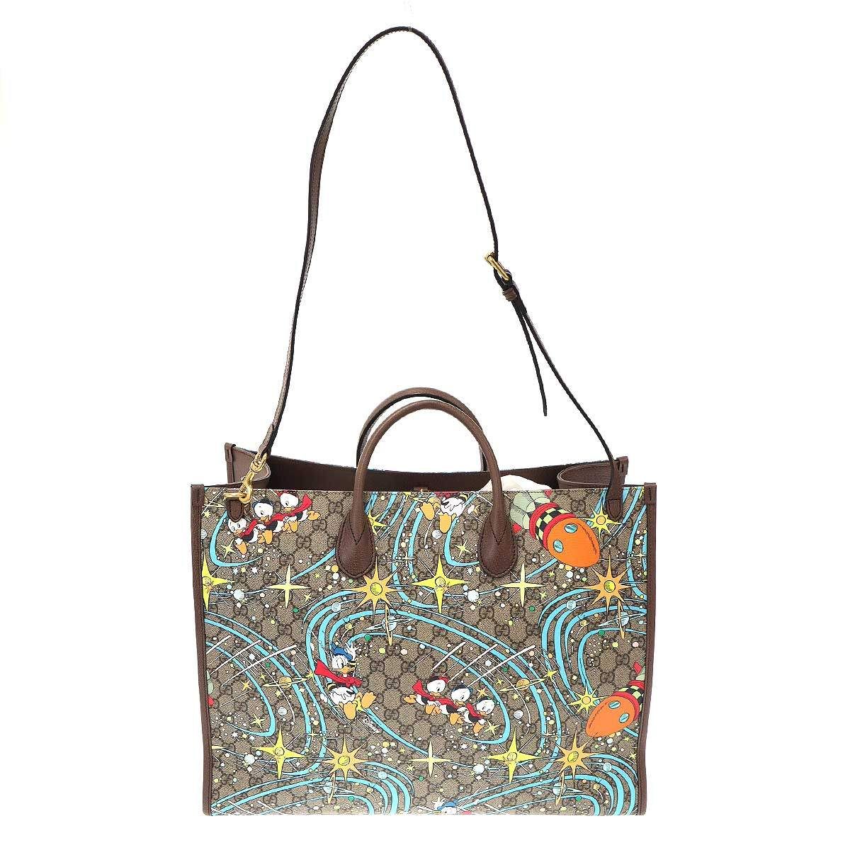 グッチ GUCCI ディズニー/グッチドナルドダック GG スプリーム 2WAY ミディアム トートバッグ 650037 ベージュ エボニー マルチカラー 【中古】きれいなAランク GUCCI×Disney グッチ×ディズニー GGスプリーム ドナルド ダック 2WAY