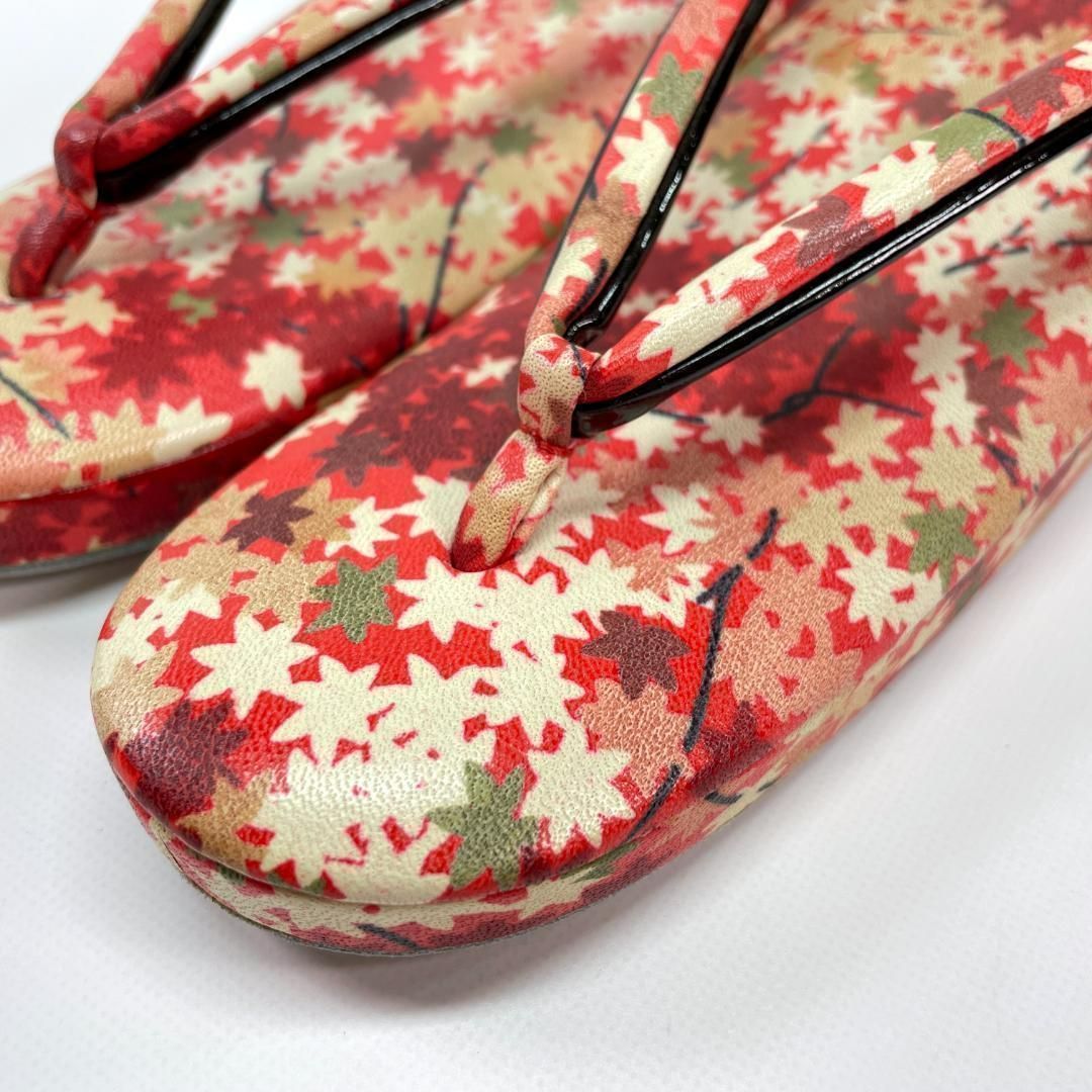 草履バッグセット 伊と忠謹製 革友禅 紅葉 着物 レッド ビンテージ着物