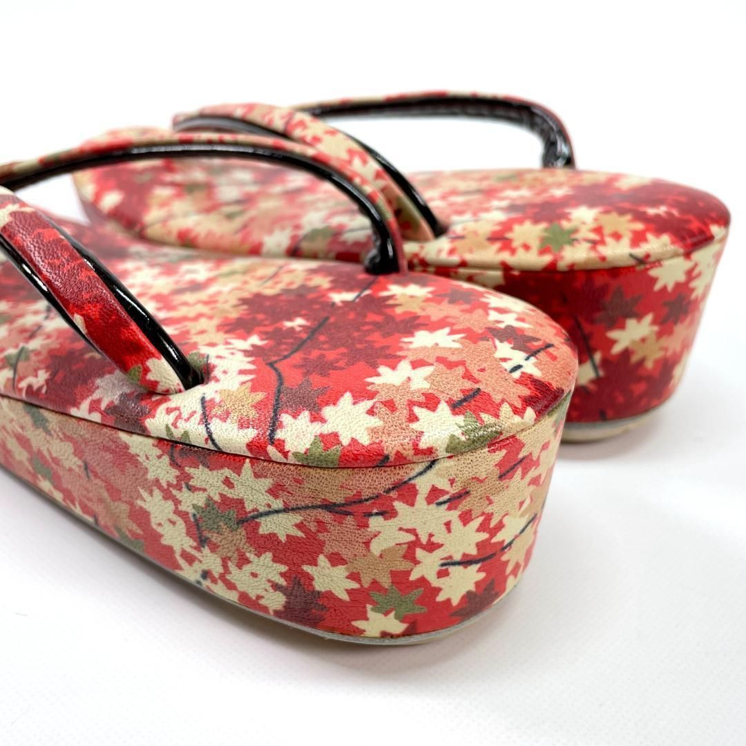 草履バッグセット 伊と忠謹製 革友禅 紅葉 着物 レッド ビンテージ着物