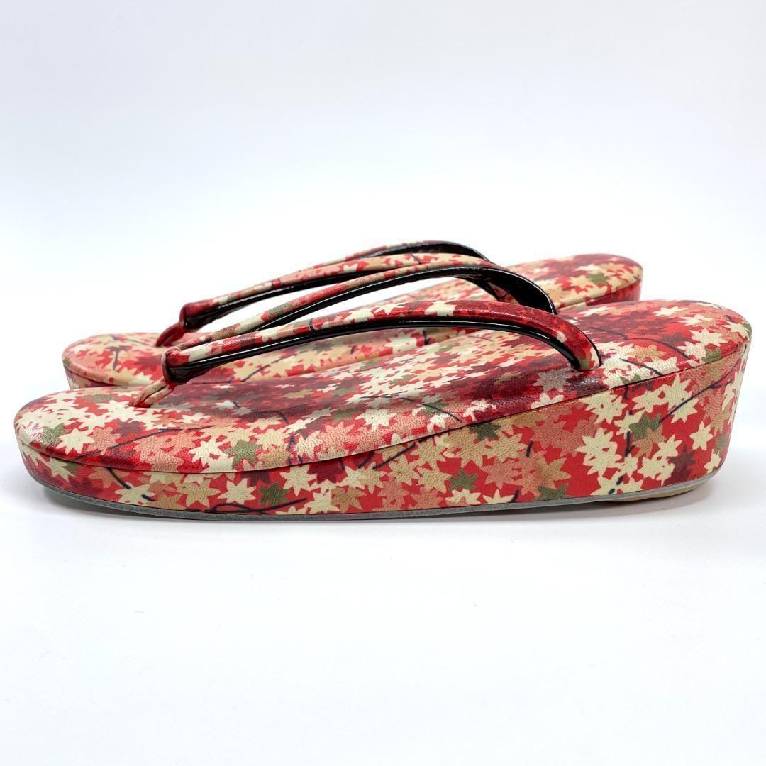 草履バッグセット 伊と忠謹製 革友禅 紅葉 着物 レッド ビンテージ着物