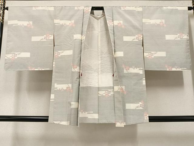 平和屋着物○本場大島紬 アンサンブル 白大島 枝梅 正絹 逸品