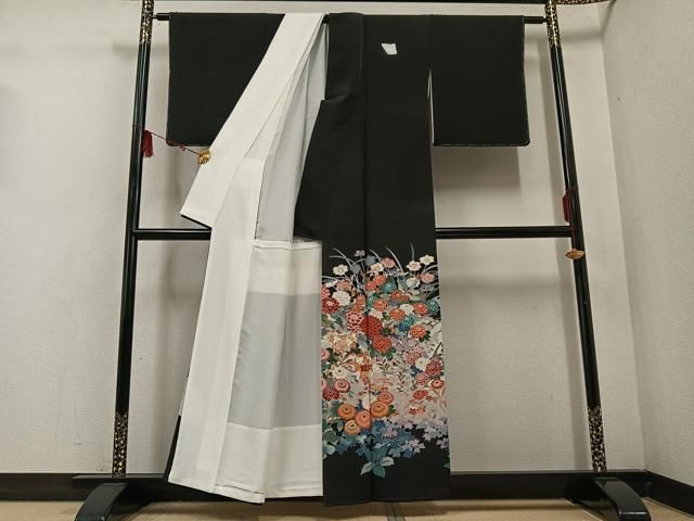 平和屋着物 豪華黒留袖 友禅 作家物 花鳥文 正絹 ph