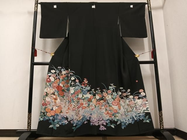 平和屋着物 豪華黒留袖 友禅 作家物 花鳥文 正絹 ph