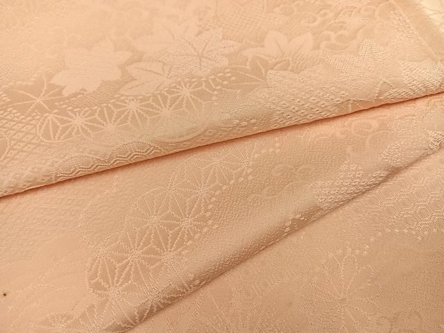 平和屋着物 上質な色無地 吉祥草花地紋 薄香色 正絹 ph