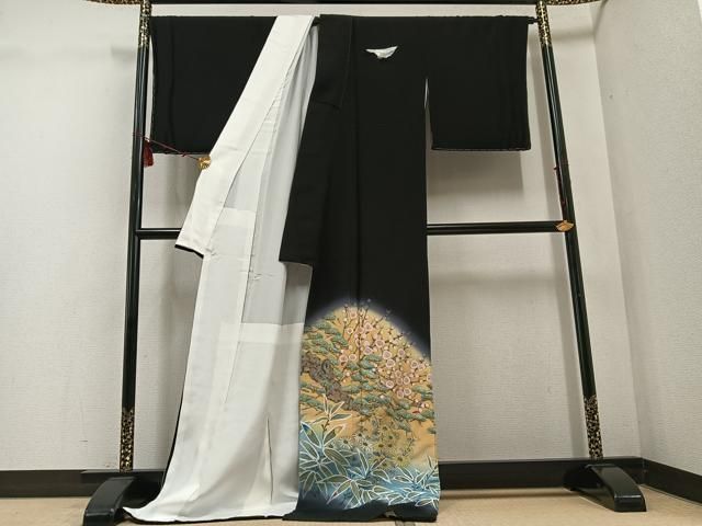 平和屋着物 京友禅作家 高橋り明 黒留袖 手描き 松竹梅 暈し染め ロング丈 正絹 ph