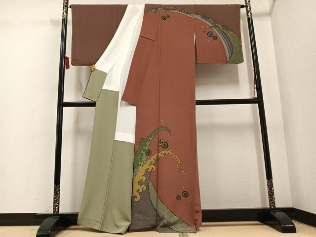 平和屋着物 訪問着 作家物 駒刺繍 立波宝尽くし 鬼しぼ縮緬 正絹 ph