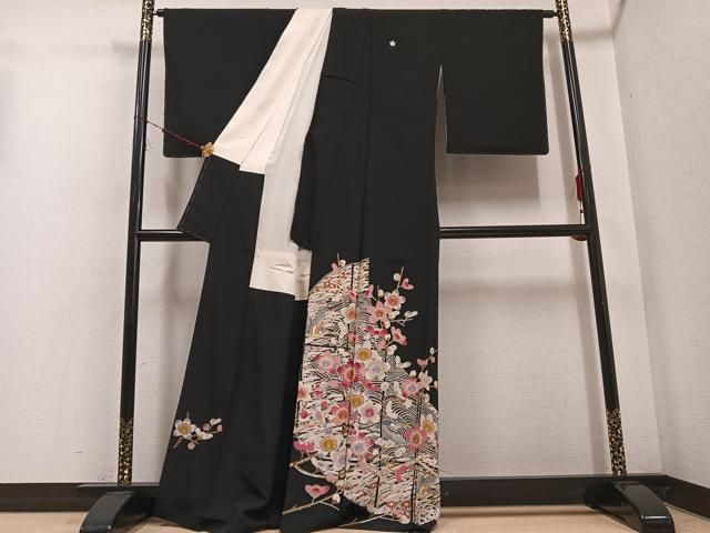 平和屋着物 本加賀友禅作家 黒田勲 黒留袖 花鳥文 正絹 ph