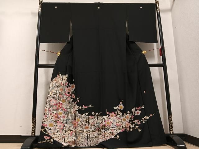 平和屋着物 本加賀友禅作家 黒田勲 黒留袖 花鳥文 正絹 ph