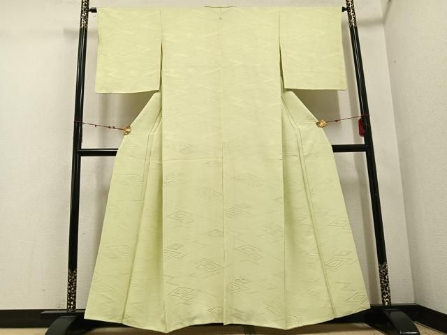 平和屋着物 上質な色無地 菱地紋 若菜色 正絹 ph