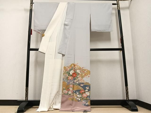 平和屋着物 豪華色留袖 作家物 駒刺繍 鴛鴦花文 金彩 ロング丈 正絹 ph