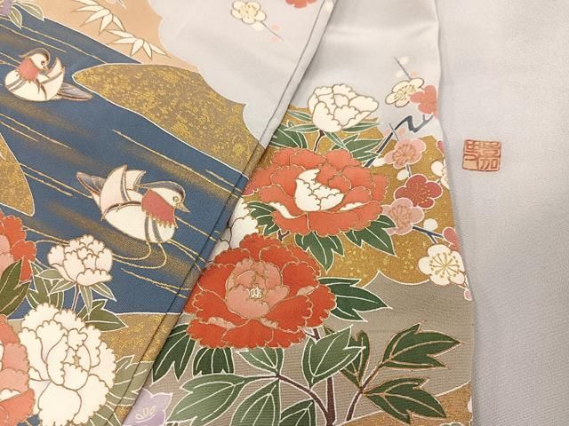  平和屋着物 豪華色留袖 作家物 駒刺繍 鴛鴦花文 金彩 ロング丈 正絹 ph 黒留袖 着物