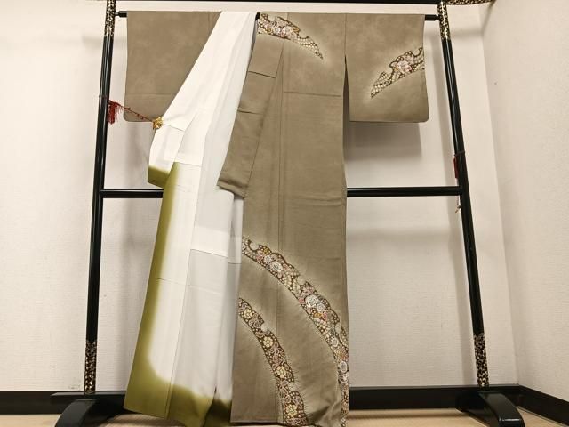 平和屋着物 訪問着 辻が花 雪輪文 暈し染め 丹後ちりめん 反端付き 正絹 ph