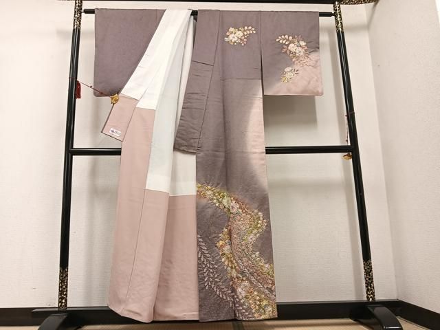 平和屋着物 越後十日町の一流染匠 桐屋 翠山工房 徳永憲峯 訪問着 辻が花 絞り 暈し染め 金彩 銀通し地 やまと誂製 正絹 ph