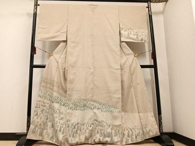 平和屋着物 石川県指定無形文化財 牛首紬 白山工房 手織り 訪問着 現代の名工 京友禅 村田道宣 樹林文 正絹 ph