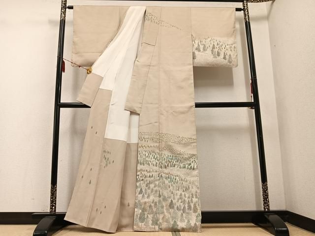 平和屋着物 石川県指定無形文化財 牛首紬 白山工房 手織り 訪問着 現代の名工 京友禅 村田道宣 樹林文 正絹 ph