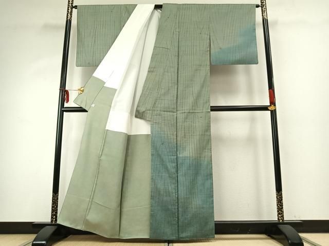 平和屋着物 本場大島紬 絞り よろけ縞 暈し染め 正絹 fy