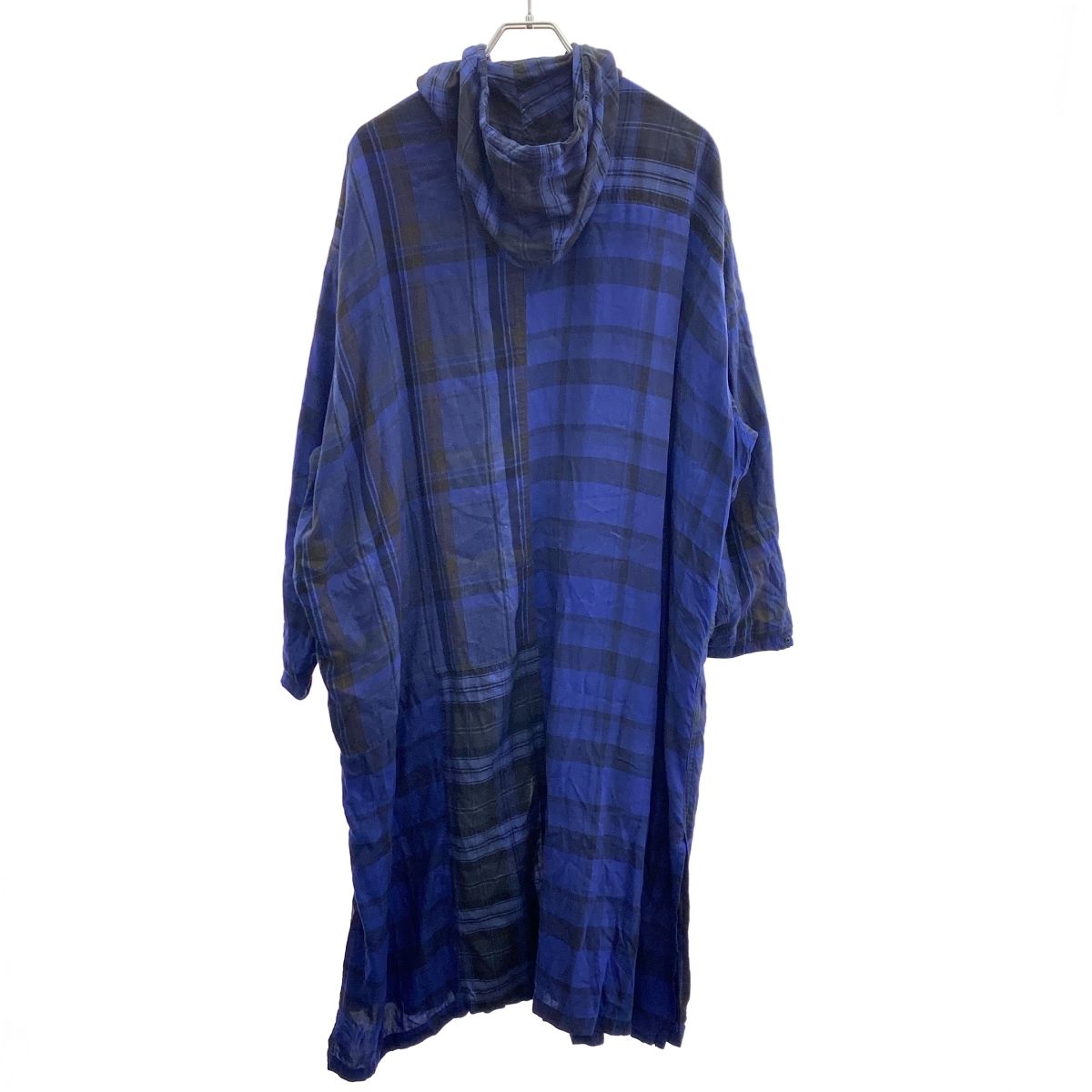 Y s ワイズ 21 AW PLAID COAT DRESS チェック柄フーデッドシャツワンピース YX D 03 800 ブルー 1