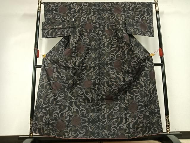 平和屋着物 本場大島紬 一元絣 花唐草文 反端付き 正絹 fy