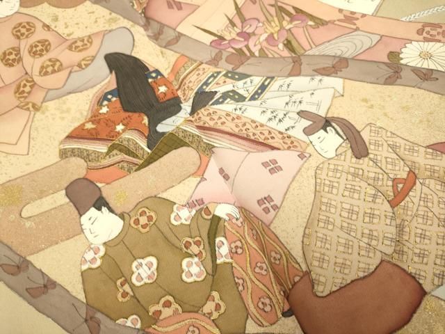 絵巻人物花文 暈し染め