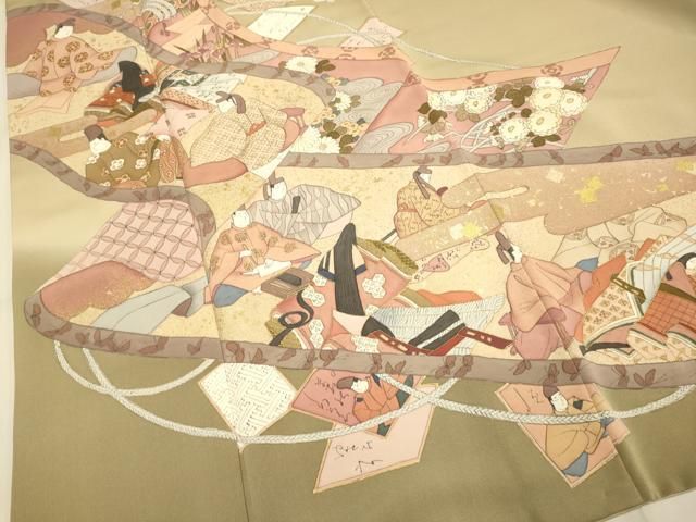  平和屋着物 訪問着 作家物 絵巻人物花文 暈し染め 金彩 正絹 du 訪問着 付け下げ 着物