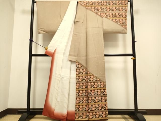 平和屋着物 訪問着 横段花文 暈し染め 金彩 正絹 du