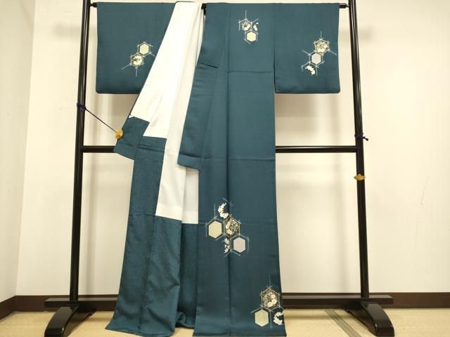 平和屋着物 訪問着 駒刺繍 亀甲花文 金彩 正絹 du