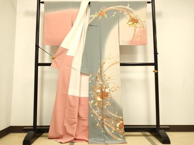 平和屋着物 訪問着 作家物 扇面花文 暈し染め 金彩 ロング丈 正絹 du