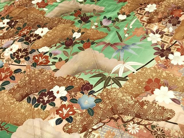 平和屋着物○豪華振袖 駒刺繍 枝花文 金彩 ロング丈 正絹 逸品