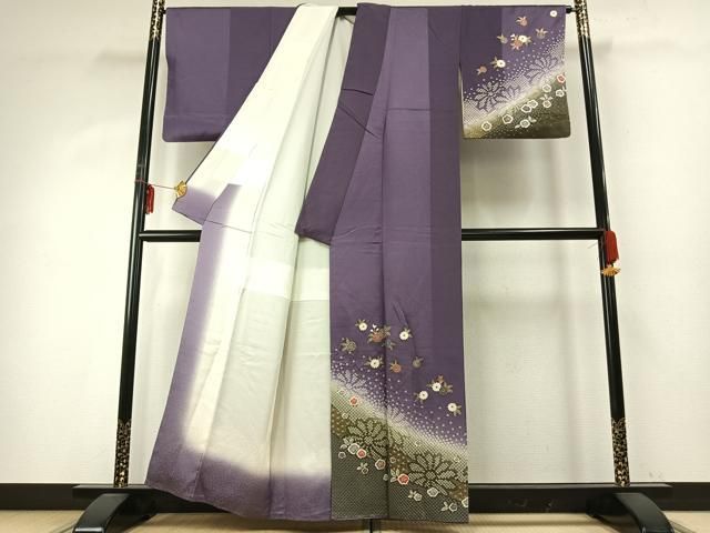 平和屋着物 訪問着 絞り 草花文 暈し染め 金彩 正絹 fy