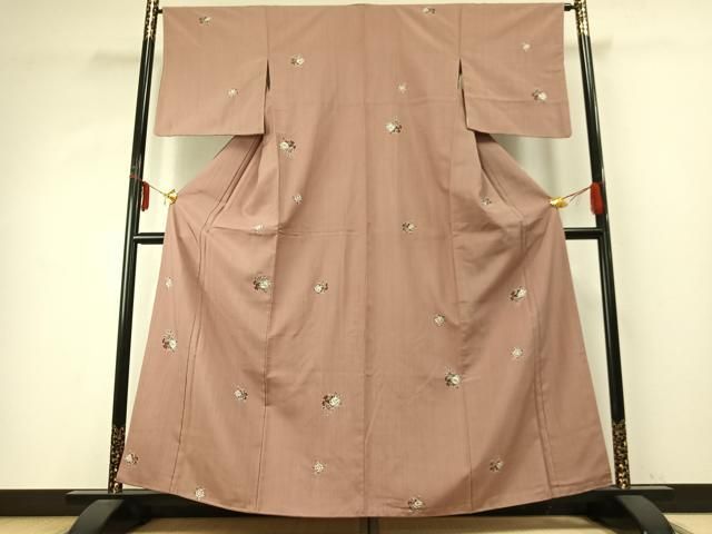 平和屋着物 上質な紬 絞り 草花文 正絹 fy