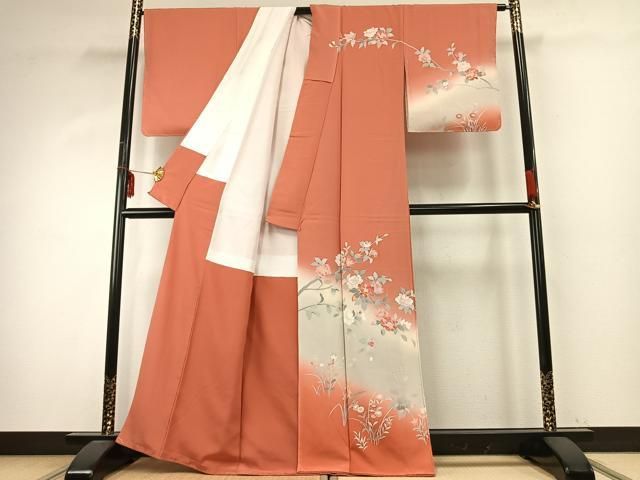 平和屋着物 訪問着 友禅 作家物 草花文 暈し染め 丹後ちりめん 反端付き 正絹 fy