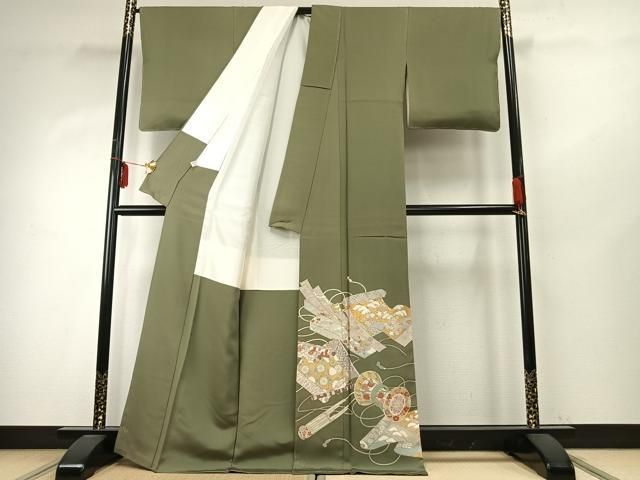 平和屋着物 訪問着 友禅 巻物 鼓 丹後ちりめん 金彩 反端付き 正絹 fy