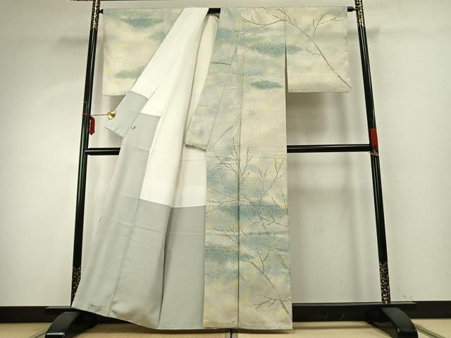 平和屋着物 石川県指定無形文化財 牛首紬 白山工房 手織り 訪問着 作家物 樹林文 正絹 fy