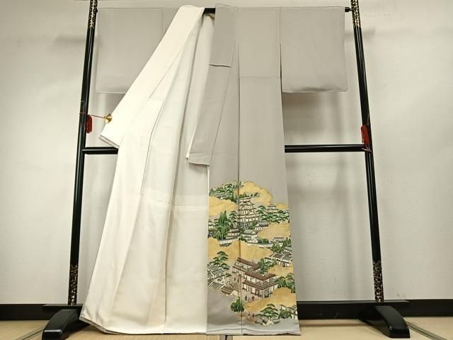 平和屋着物 十七代京屋林蔵 色留袖 駒刺繍 人物風景文 金彩 鬼しぼ縮緬 正絹 fy