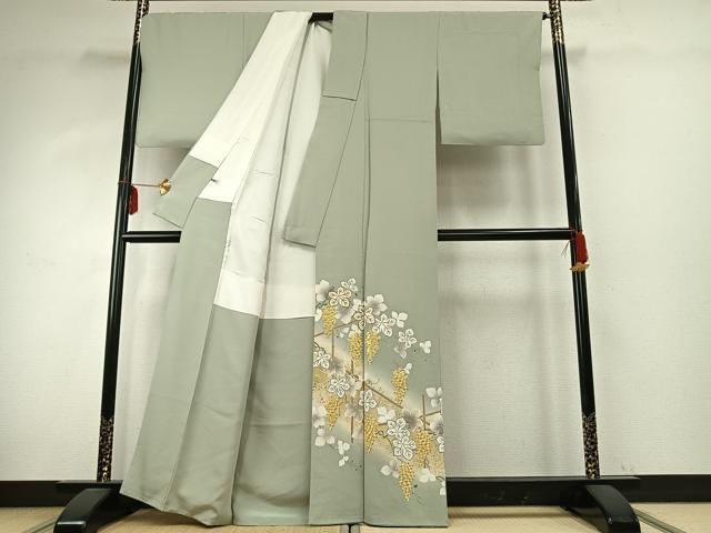平和屋着物 豪華色留袖 友禅 作家物 駒刺繍 葡萄蔦の葉文 暈し染め 金糸 金彩 正絹 fy