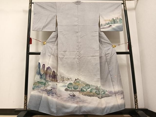 平和屋着物 訪問着 作家物 紬地 手描き 人物風景文 暈し染め 金銀彩 正絹 ph