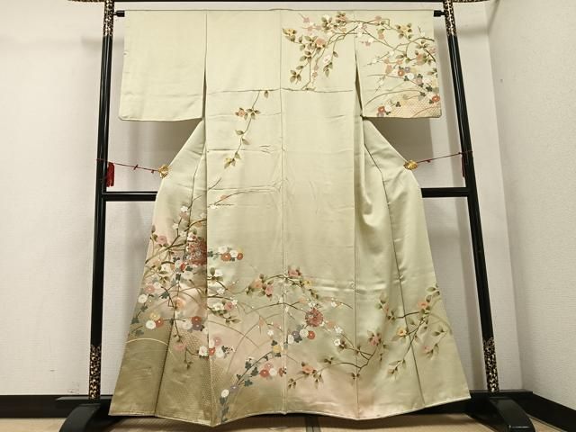 平和屋着物 訪問着 中国三大刺繍 汕頭刺繍 スワトウ刺繍 雪輪枝花文 暈し染め 金彩 正絹 ph